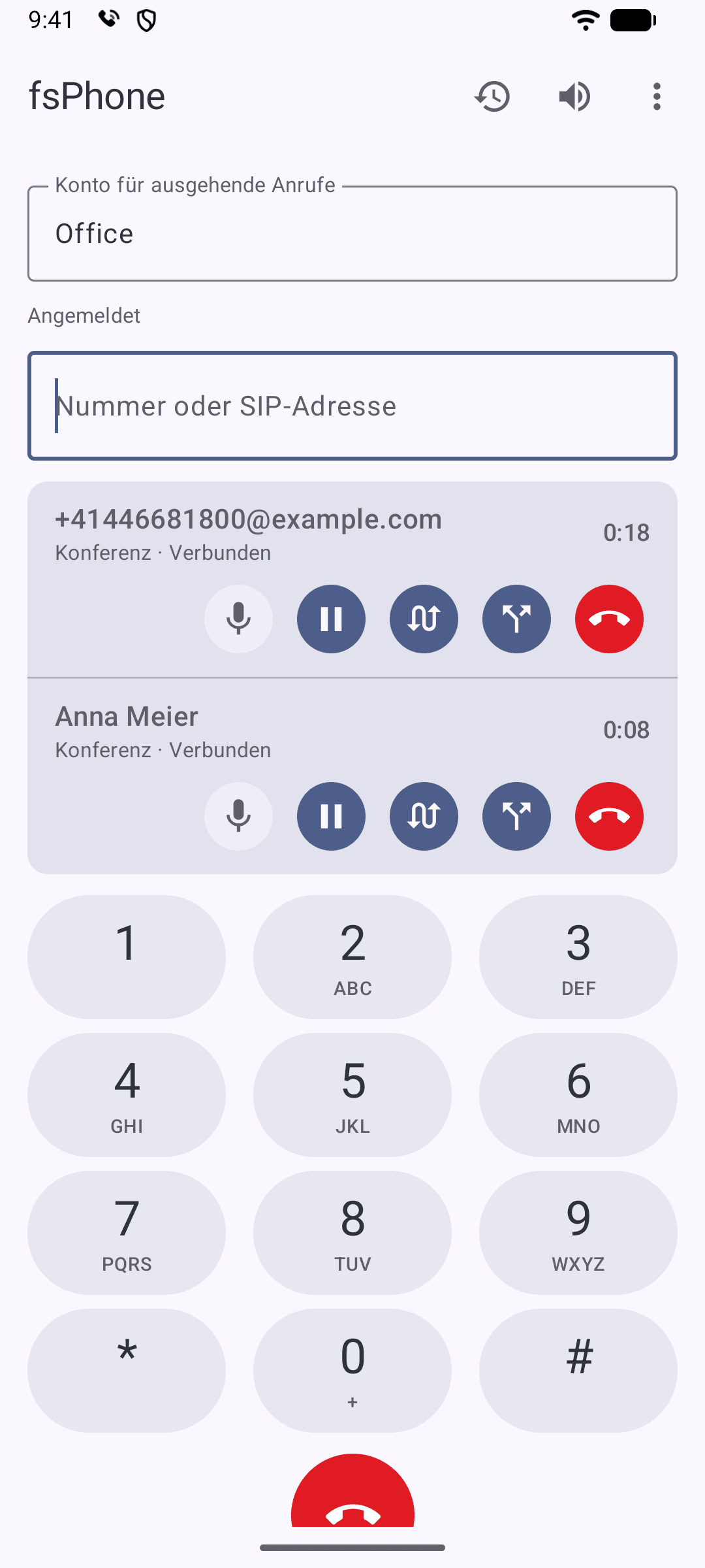 fsPhone mit zwei Anrufen in einer Konferenz