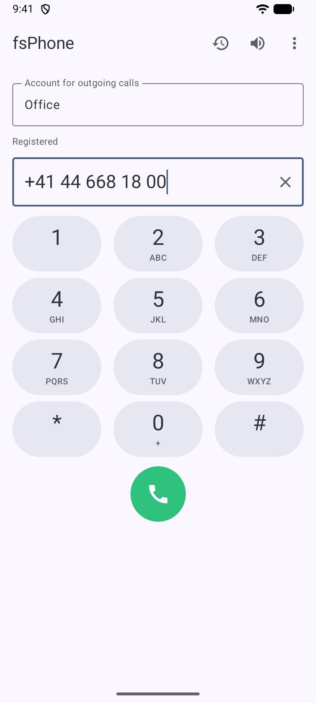 Dial pad with a number entered